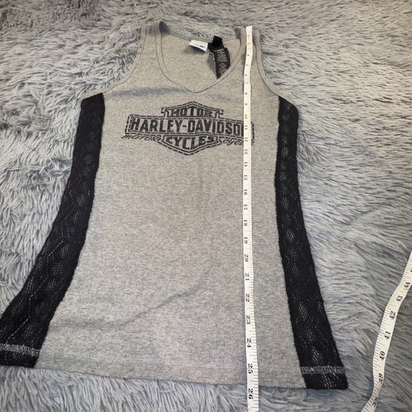 Harley Davidson Women's Large Gray Lace Side Trim‎ Ribbed V-Neck Tank Top Shirt - Picture 5 of 9